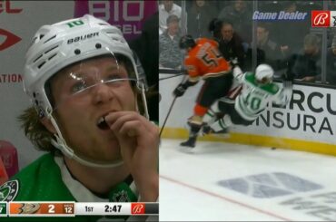 Ty Dellandrea LEVELED by Justin Kirkland, CLEARS COBWEBS CHECKS CLICLETS, Stars @ Ducks Jan 04 2023