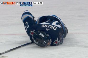 Nikolaj Ehlers Stays Down After Diving For Puck
