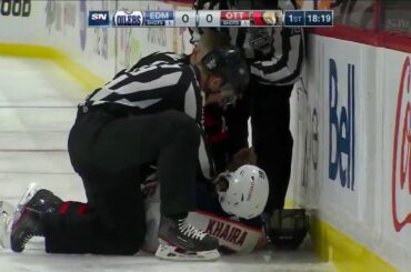 Jujhar Khaira and Austin Watson Fight | Oilers vs Senators 2-8-21