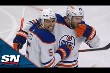 Oilers' Leon Draisaitl Bats Connor McDavid's Rebound Off Midair That Bounces In For Goal