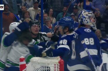 Mikhail Sergachev punches Conor Garland and there is no call!   Have Your Say!