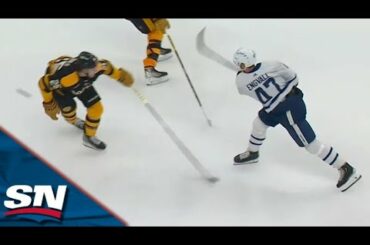Maple Leafs' Pierre Engvall Caps Off Incredible Solo Effort With Long Range Snipe vs. Bruins