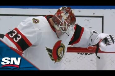 Senators' Cam Talbot Fans On Clearing Attempt, Gifts Noel Acciari Empty Net Goal