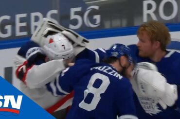 Brady Tkachuk Drops The Gloves With Jake Muzzin After Jostling With Frederik Andersen