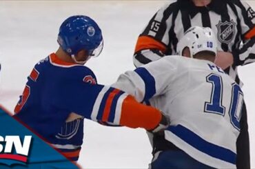 Oilers' Darnell Nurse And Lightning's Corey Perry Scrap To Cap Off Heated First Period