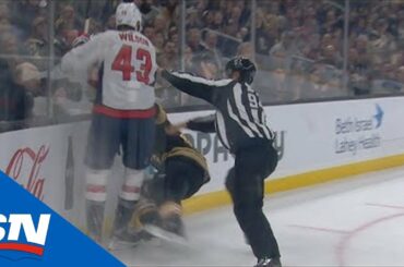 Tom Wilson Tries To Get A Piece Of Brad Marchand Behind The Play