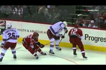 NHL Eric Staal Huge Hit on Brother Marc Staal 2/22/11