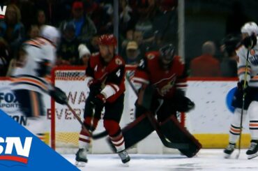 Leon Draisaitl Wins Face Off, Tips Point Shot Past Adin Hill