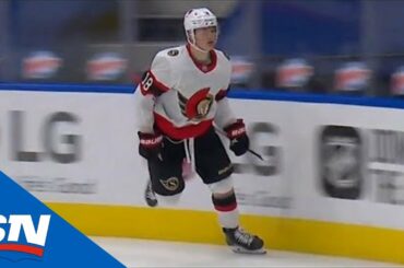 Tim Stutzle Gets Puck By Michael Hutchinson With Fantastic Shot From Tight Angle