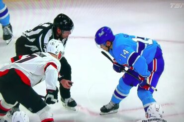 Justin Barron cross check on Alex DeBrincat