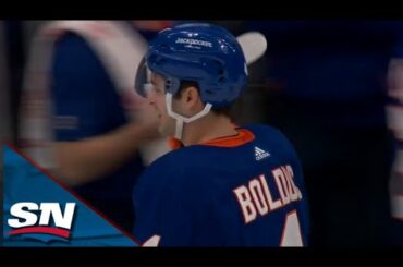 Islanders'  Sam Bolduc Wires Home Wrist Shot From The Point For First Career NHL Goal