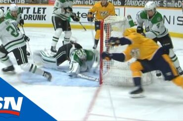 Anton Khudobin Gets Across To Make Two Stunning Saves Against Predators