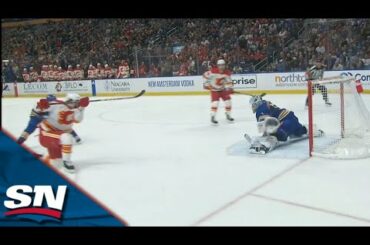 Sabres netminder Ukko-Pekka Luukkonen flashes the leather for a massive save