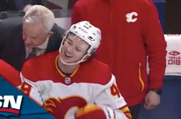 Flames' Pelletier Slots Puck Past Sabres' Luukonen For First Career NHL Goal