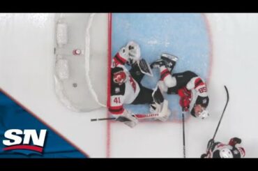 Erik Haula Kicks Puck In His Own Net Off Of Ty Dellandrea's Wayward Shot