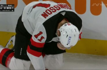 Andreas Johnsson gets a puck right to the face