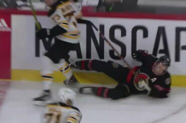 Charlie McAvoy hammered Connor Brown with a solid hit