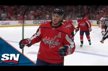 Capitals' T.J. Oshie Chips In Joe Snively Pass While Falling To Score Great Goal