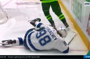 Andrei Vasilevskiy's Clearing Attempt Hits Mikhail Sergachev In The Face