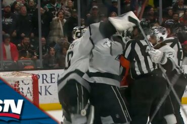Kings' Copley Gets Match Penalty In Scrum With Ducks, Referees Prevent Goalie Fight