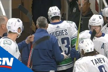 Canucks' Quinn Hughes Exits Game After Appearing To Hurt Ankle