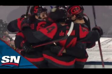 Jesperi Kotkaniemi Tips In Teuvo Teravainen's Slap-Pass To Open Scoring In Stadium Series