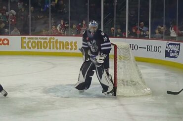 Manitoba Moose goalie Oskari Salminen warms up 1/4/23