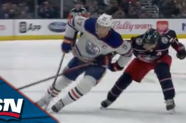 Oilers' McDavid Turns On The Jets To Speed Past Two Blue Jackets' Defenders For Amazing Solo Goal