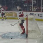 Utica Comets goalie Nico Daws warms up 2/11/23