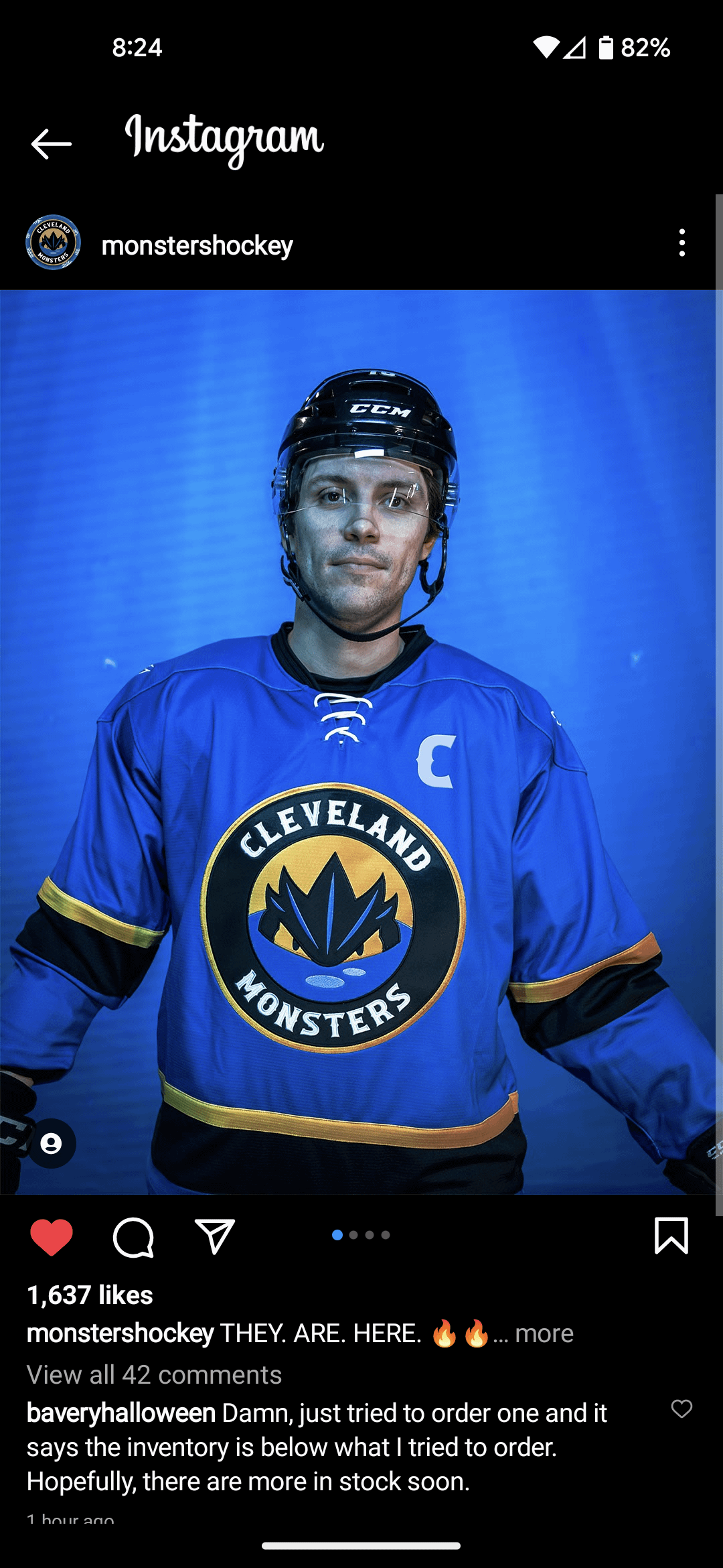 The Monsters jersey for their outdoor game at First Energy Stadium