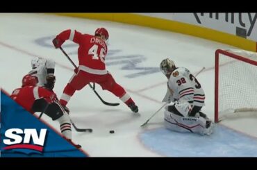 Red Wings' Dylan Larkin Scores Power Play Goal Off Sweet Between-The-Legs Feed From Alex Chiasson
