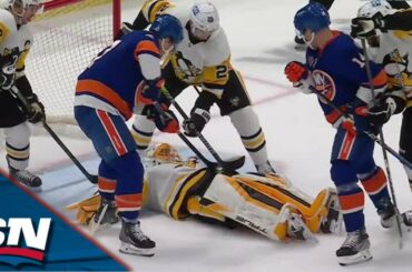 Islanders' Anders Lee Puts Home Backhand Off Casey DeSmith's Torso For Bizarre Goal