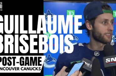 Guillaume Brisebois Reacts to Scoring First Career NHL Goal With Vancouver Canucks vs. Dallas Stars