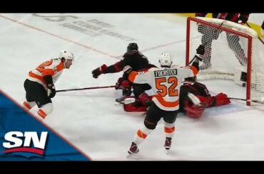 Flyers' Brendan Lemieux Takes Advantage Of Hurricanes' Frederik Andersen Not Tending The Goal
