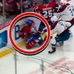 Montreal Canadiens Rem Pitlick heads to the locker room after crashing into the board