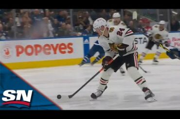 Blackhawks' Sam Lafferty Evens Score 62 Seconds Into Game vs. Maple Leafs With Sweet Backhand