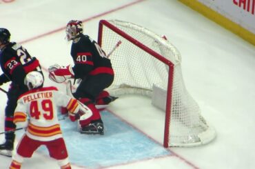 Mads Sogaard in action during the Flames @ Senators hockey game