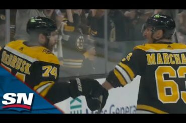 Bruins' Brad Marchand Feeds Jake DeBrusk Cross-Ice For A Sweet Goal
