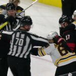 Andrei Svechnikov protects Aho from Marchand's rat things (29 jan 2023)