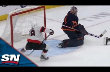 Senators' Tim Stutzle Taps In Nice Feed From Dylan Gambrell For Shorthanded Goal vs. Oilers