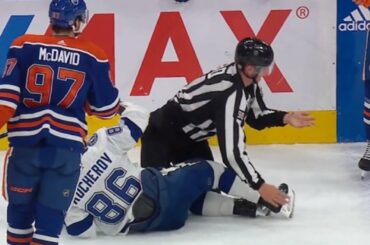 Evander Kane Trips Nikita Kucherov Which Causes Linesman To Get Cut By Skate #Request
