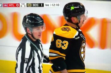 Rem Pitlick gets jumped by Brad Marchant after a hit on Patrice Bergeron then a scrum ensues