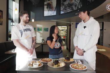 Pierre-Luc Dubois and Logan Stanley try indigenous inspired dishes at Feast Cafe Bistro