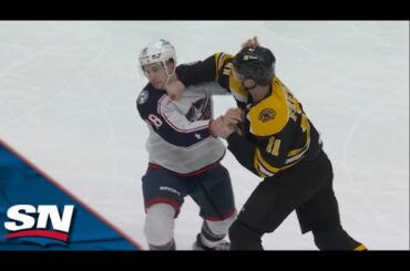 Bruins' Trent Frederic Knocks Down Blue Jackets' Lane Pederson With Just One VICIOUS Hook