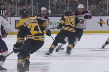 Kirill Marchenko breaks Marchand's nose and gets 2+2 for high sticking (30 mar 2023)