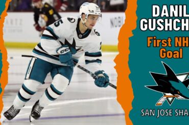 Danil Gushchin #75 (San Jose Sharks) first NHL goal Apr 1, 2023