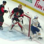 Anton Forsberg in action during the Sabres @ Senators hockey game