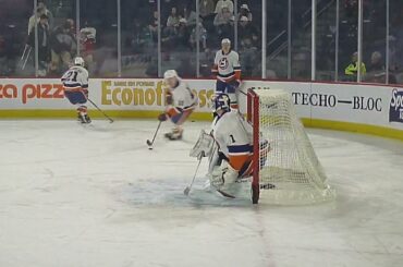 Bridgeport Islanders goalie Jakub Skarek warms up 3/22/23