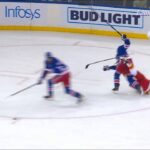 Dillon Dube vs Jacob Trouba FIGHT, Trouba Levels Kadri, Dube Steps Up, Flames @ Rangers Feb 06 2023