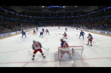Fedotov deflects it with his helmet